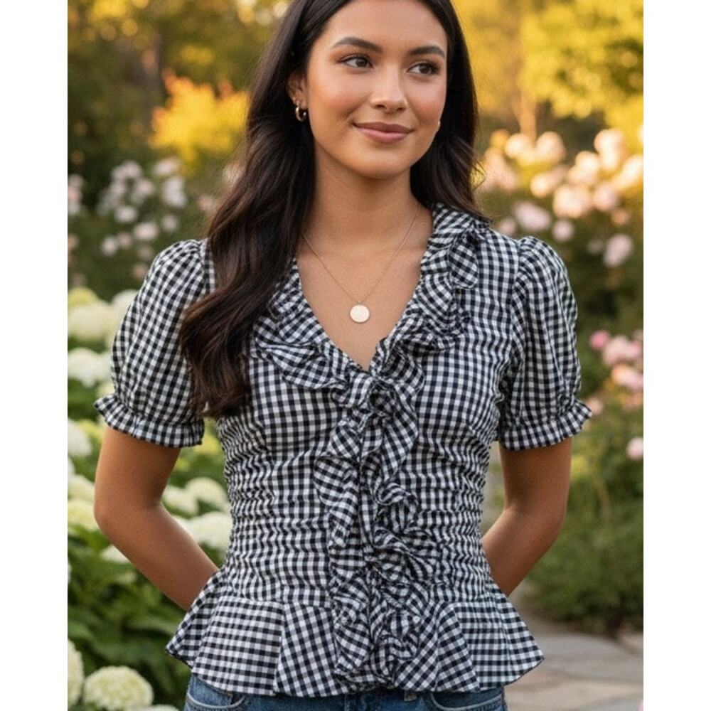 D Studio frilly Y2K gingham blouse